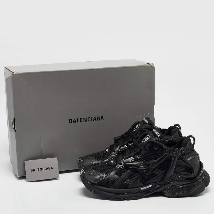 Pre Owned Balenciaga Black Mesh and Faux Leather Runner Sneakers Size 43