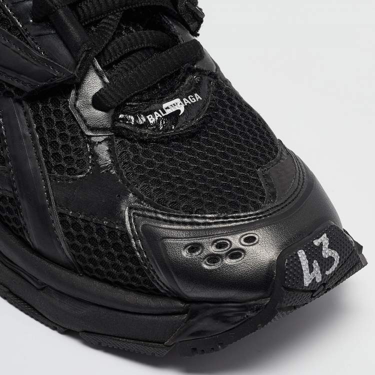 Pre Owned Balenciaga Black Mesh and Faux Leather Runner Sneakers Size 43