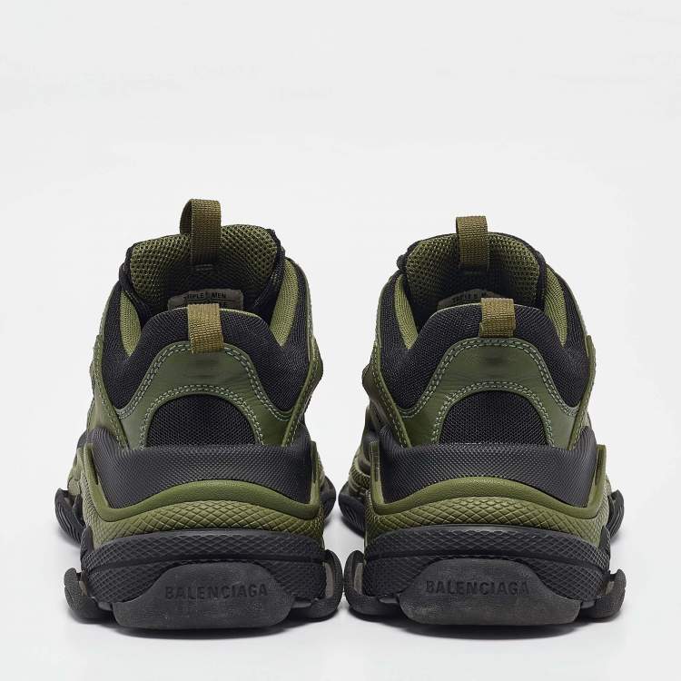Pre Owned Balenciaga Green/Black Leather and Mesh Triple S Sneakers Size 39