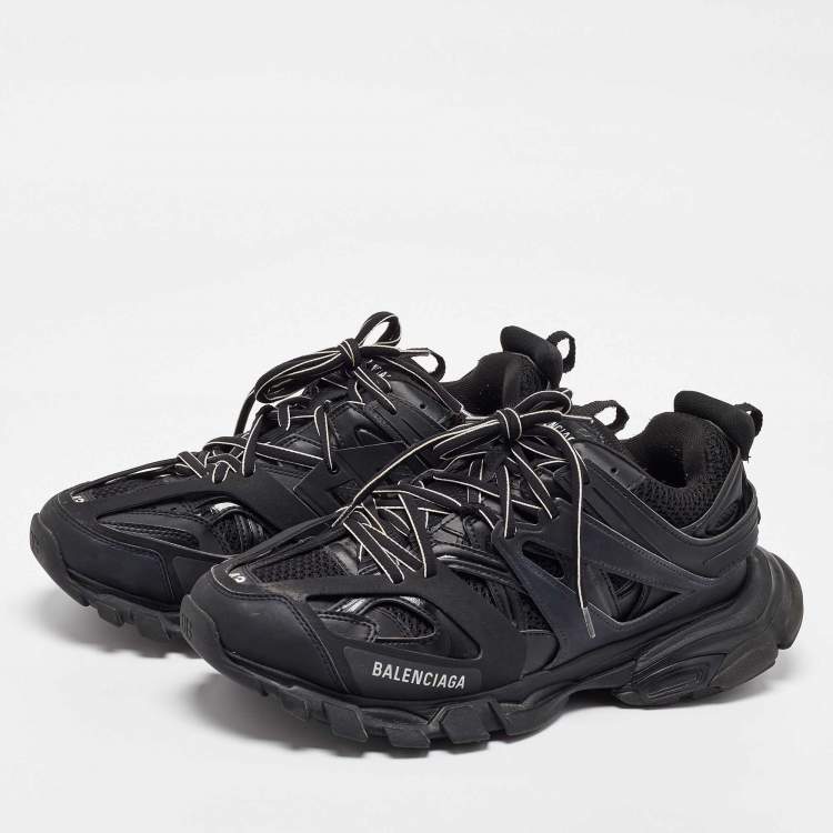 Pre Owned Balenciaga Black Faux Leather and Mesh Track Sneakers Size 43