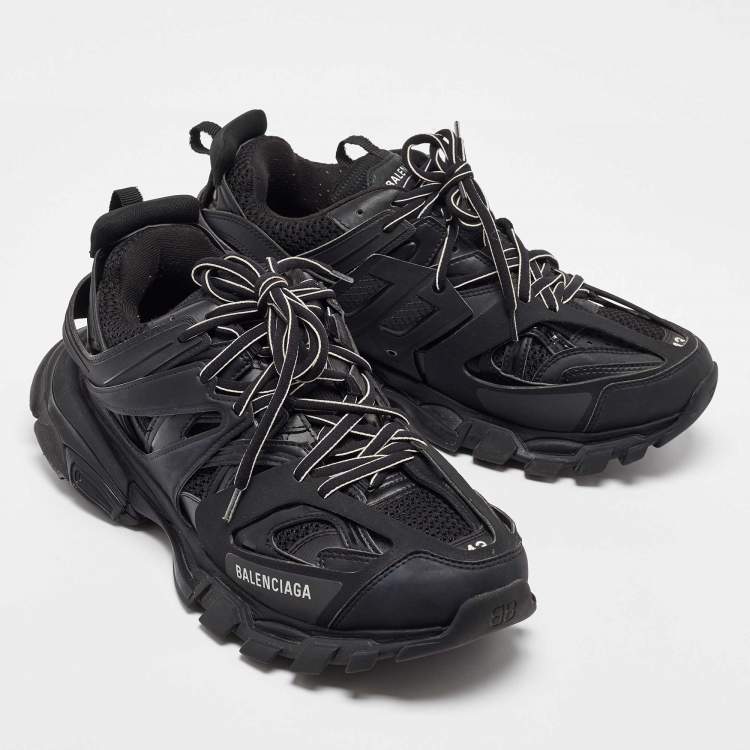 Pre Owned Balenciaga Black Faux Leather and Mesh Track Sneakers Size 43