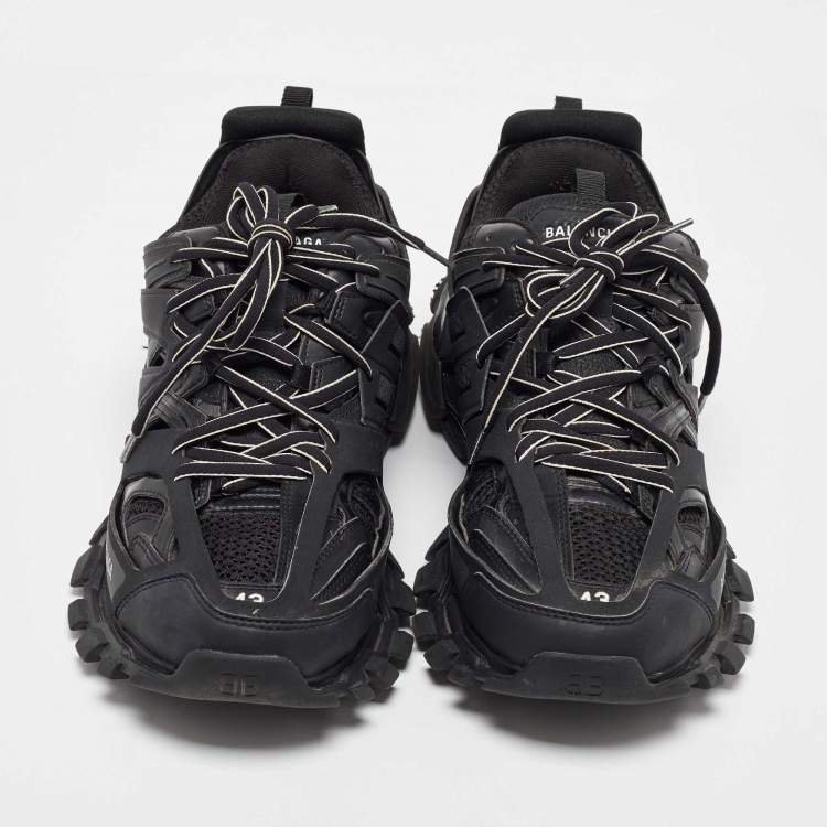 Pre Owned Balenciaga Black Faux Leather and Mesh Track Sneakers Size 43