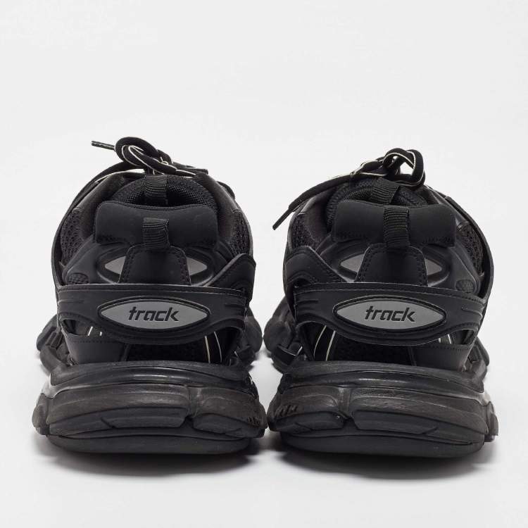 Pre Owned Balenciaga Black Faux Leather and Mesh Track Sneakers Size 43
