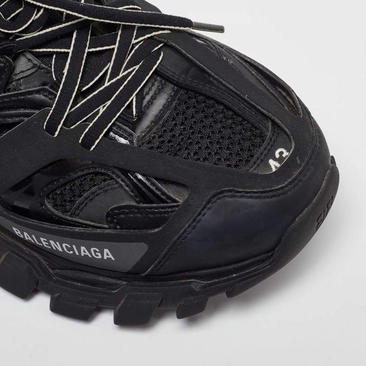Pre Owned Balenciaga Black Faux Leather and Mesh Track Sneakers Size 43
