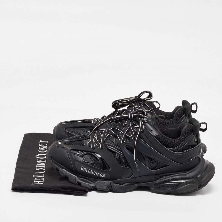 Pre Owned Balenciaga Black Faux Leather and Mesh Track Sneakers Size 43