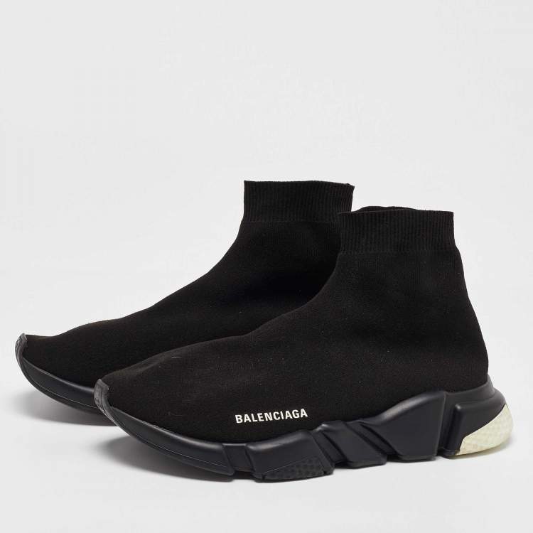 Pre Owned Balenciaga Black Knit Fabric Speed Trainer High Top Sneakers Size 42