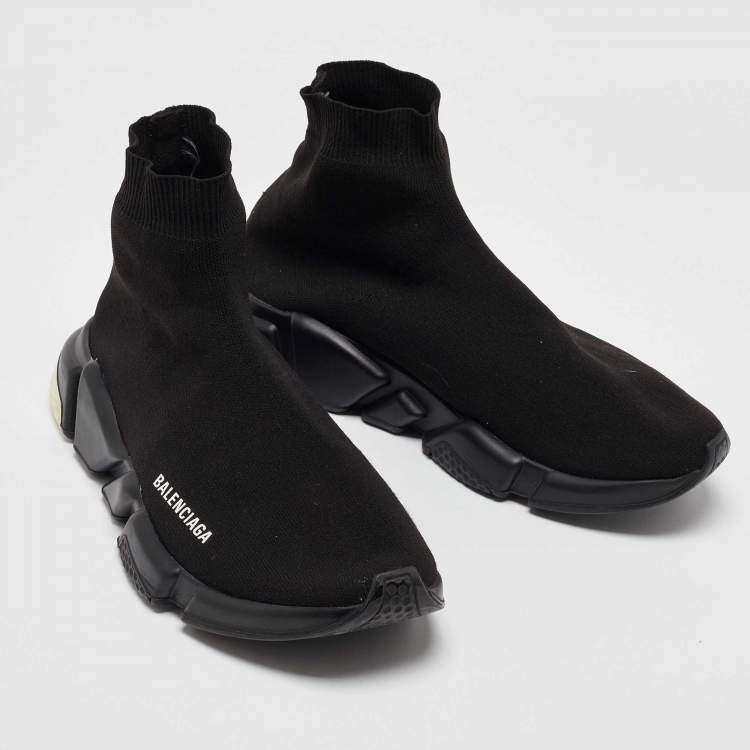 Pre Owned Balenciaga Black Knit Fabric Speed Trainer High Top Sneakers Size 42