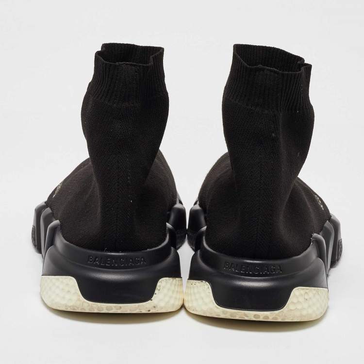 Pre Owned Balenciaga Black Knit Fabric Speed Trainer High Top Sneakers Size 42