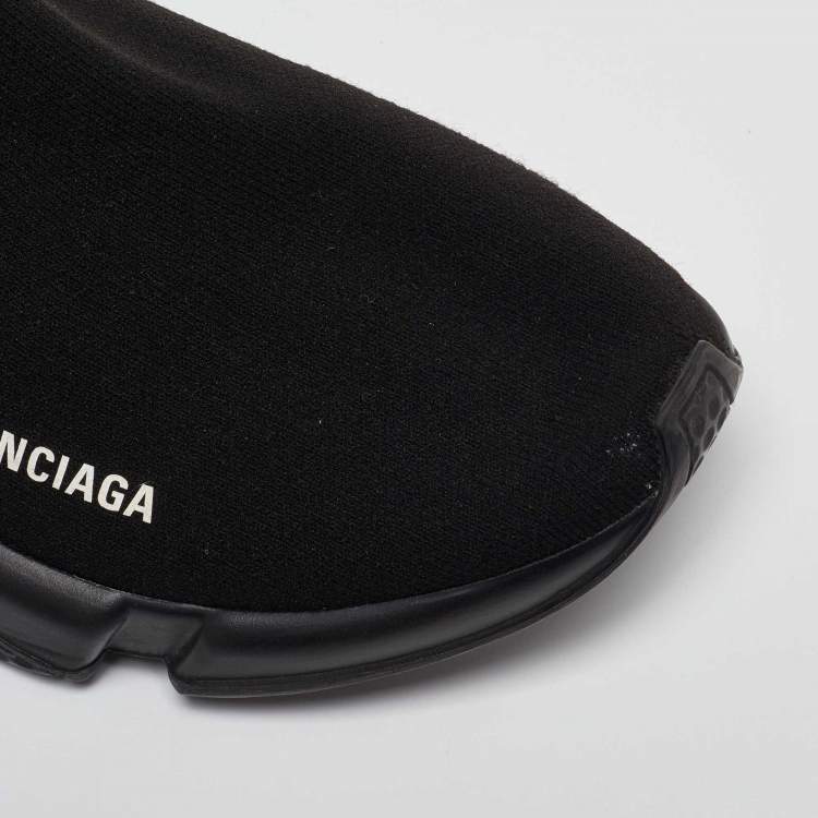 Pre Owned Balenciaga Black Knit Fabric Speed Trainer High Top Sneakers Size 42