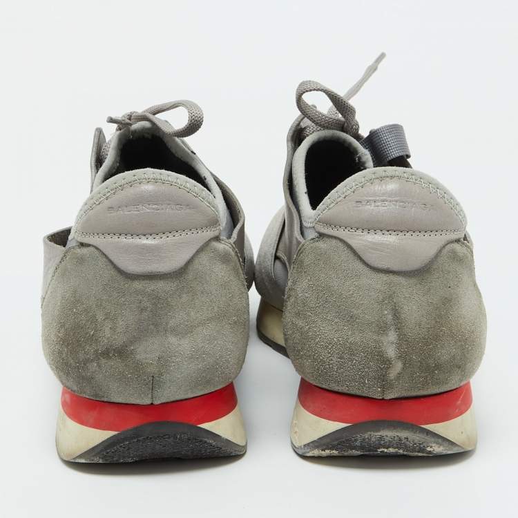 Pre Owned Balenciaga Grey Fabric and Leather Race Runner Sneakers Size 43