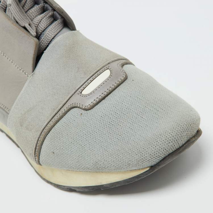 Pre Owned Balenciaga Grey Fabric and Leather Race Runner Sneakers Size 43