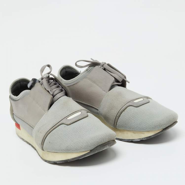 Pre Owned Balenciaga Grey Fabric and Leather Race Runner Sneakers Size 43