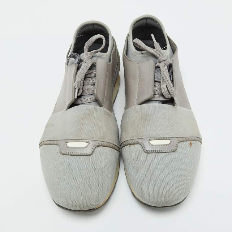 Pre Owned Balenciaga Grey Fabric and Leather Race Runner Sneakers Size 43