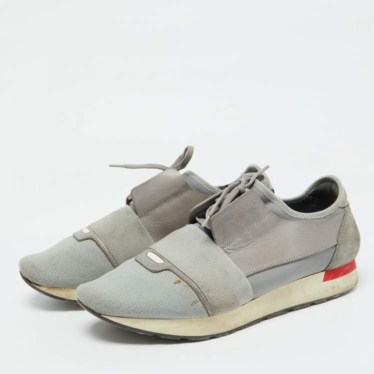 Pre Owned Balenciaga Grey Fabric and Leather Race Runner Sneakers Size 43
