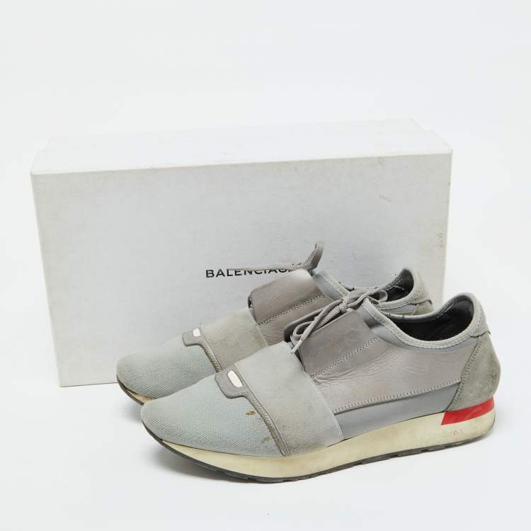 Pre Owned Balenciaga Grey Fabric and Leather Race Runner Sneakers Size 43
