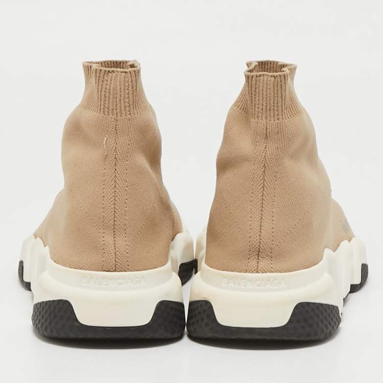 Pre Owned Balenciaga Beige Knit Fabric Speed Trainer High Top Sneakers Size 40
