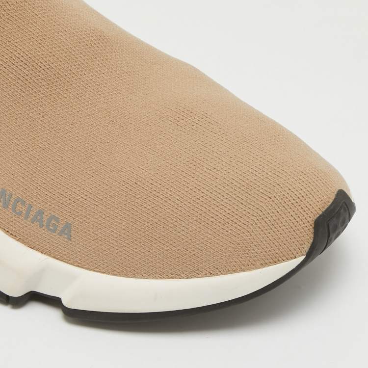 Pre Owned Balenciaga Beige Knit Fabric Speed Trainer High Top Sneakers Size 40