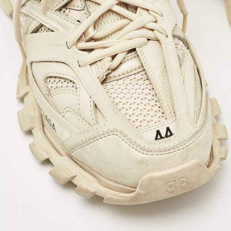 Pre Owned Balenciaga Cream Mesh and Faux Leather Track Sneakers Size 44