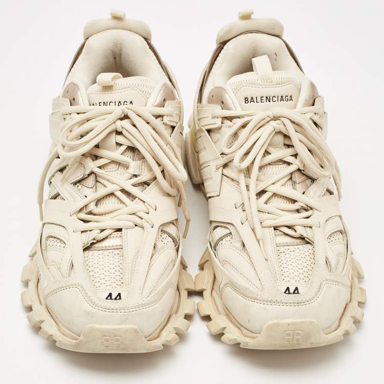 Pre Owned Balenciaga Cream Mesh and Faux Leather Track Sneakers Size 44