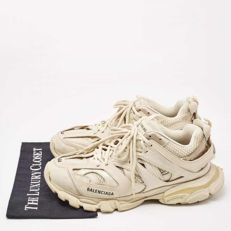 Pre Owned Balenciaga Cream Mesh and Faux Leather Track Sneakers Size 44