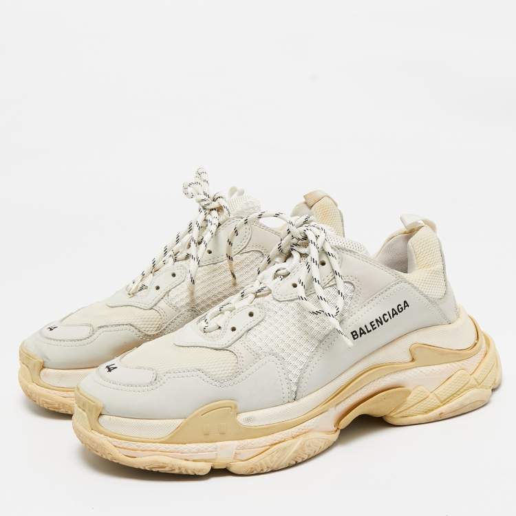 Pre Owned Balenciaga Grey Faux Leather and Mesh Triple S Low Top Sneakers Size 44
