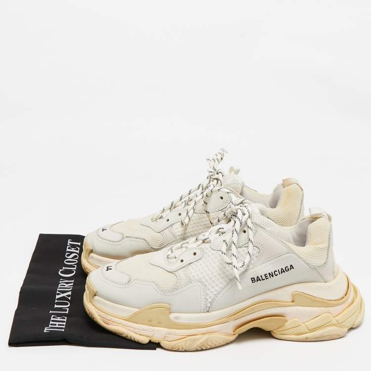 Pre Owned Balenciaga Grey Faux Leather and Mesh Triple S Low Top Sneakers Size 44