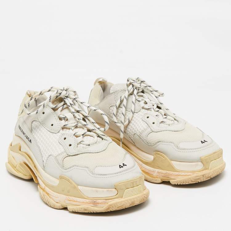Pre Owned Balenciaga Grey Faux Leather and Mesh Triple S Low Top Sneakers Size 44