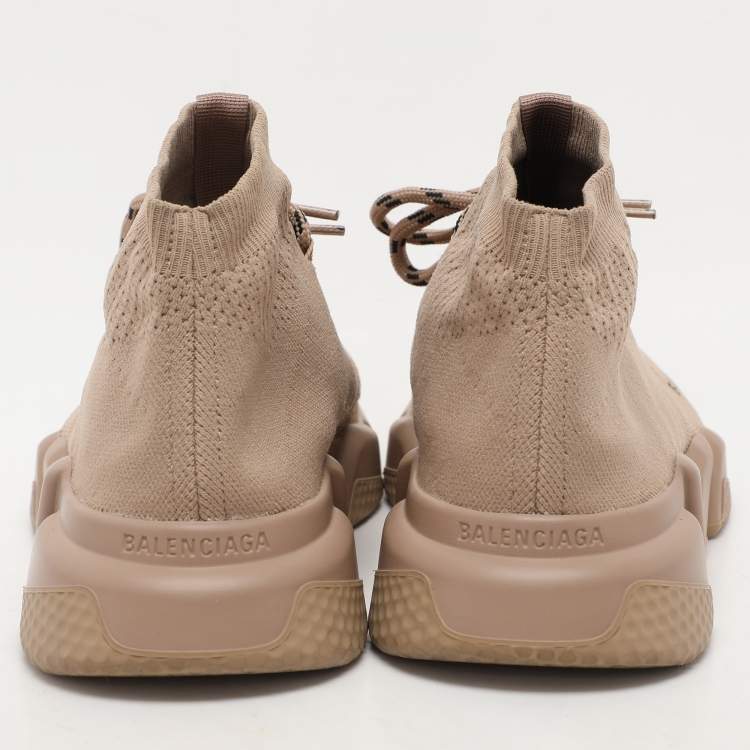 Pre Owned Balenciaga Beige Knit Fabric Speed Trainer Sneakers Size 40
