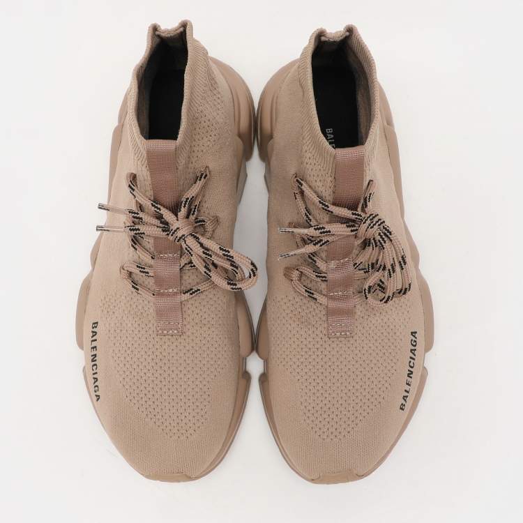 Pre Owned Balenciaga Beige Knit Fabric Speed Trainer Sneakers Size 40