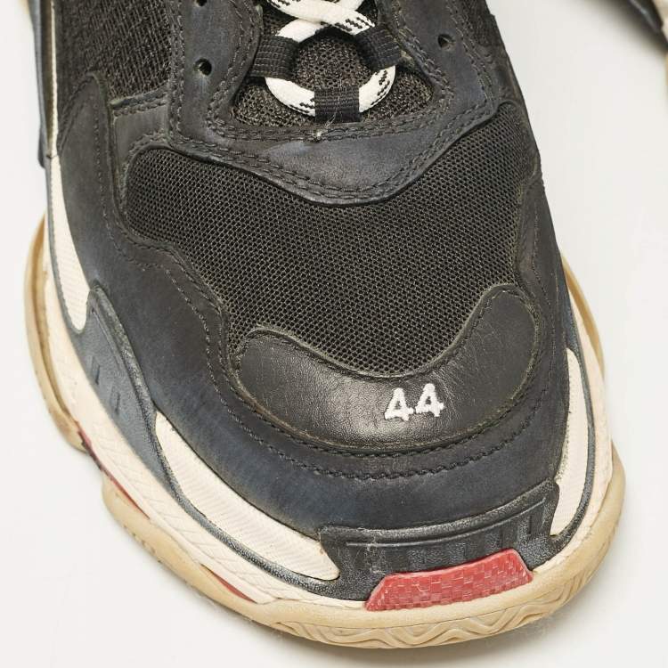 Pre Owned Balenciaga Black Leather and Mesh Triple S Sneakers Size 44