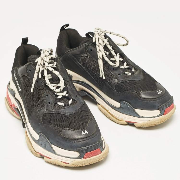 Pre Owned Balenciaga Black Leather and Mesh Triple S Sneakers Size 44