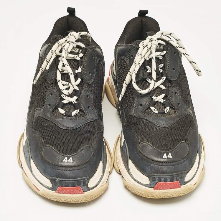 Pre Owned Balenciaga Black Leather and Mesh Triple S Sneakers Size 44