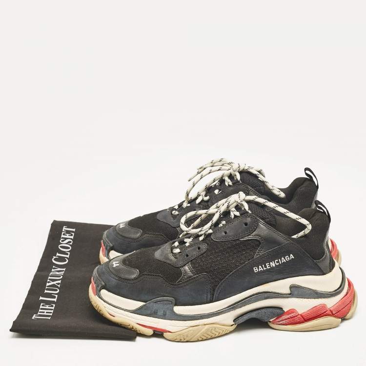 Pre Owned Balenciaga Black Leather and Mesh Triple S Sneakers Size 44