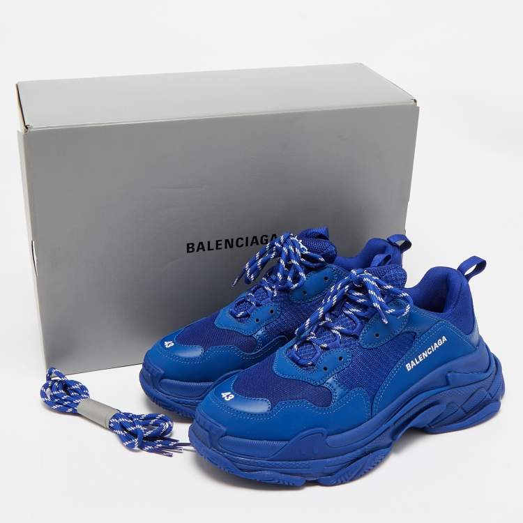 Pre Owned Balenciaga Blue Faux Leather and Mesh Triple S Sneakers Size 43