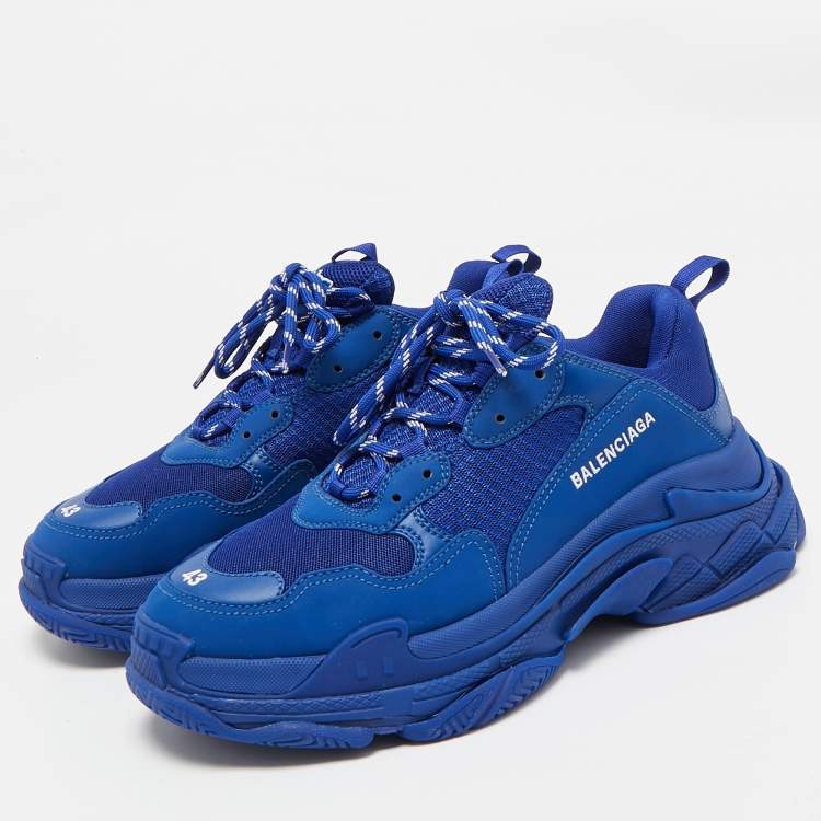 Balenciaga Blue Faux Leather and Mesh Triple S Sneakers Size
