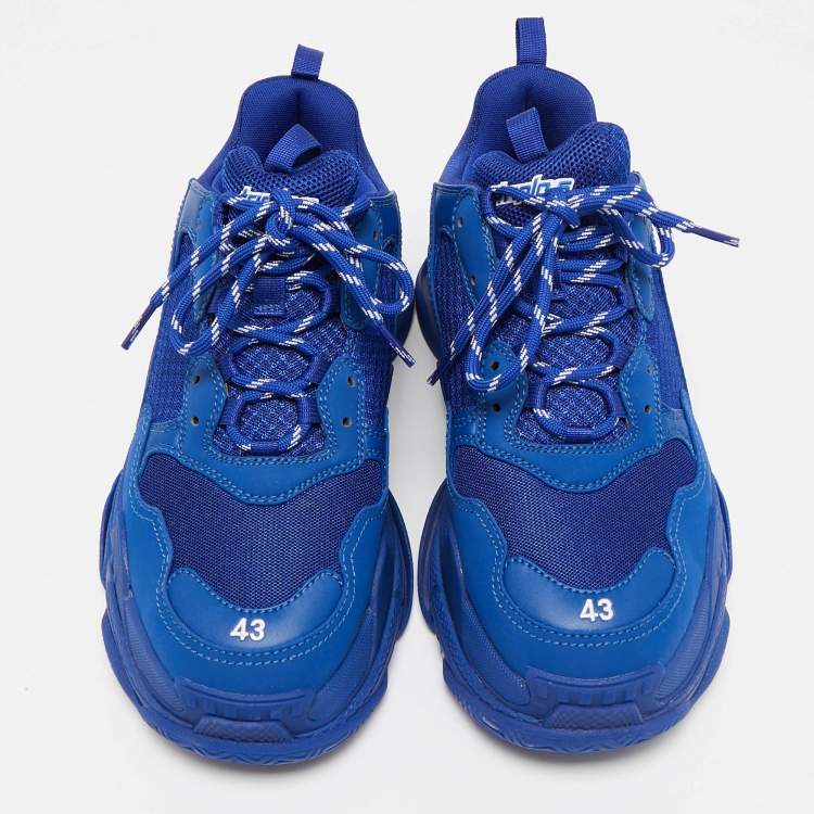 Pre Owned Balenciaga Blue Faux Leather and Mesh Triple S Sneakers Size 43