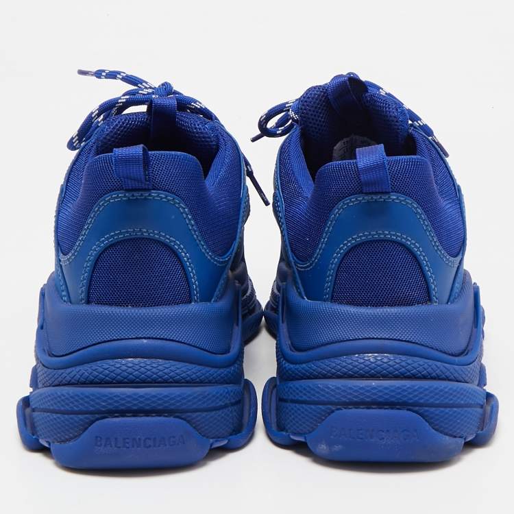 Pre Owned Balenciaga Blue Faux Leather and Mesh Triple S Sneakers Size 43