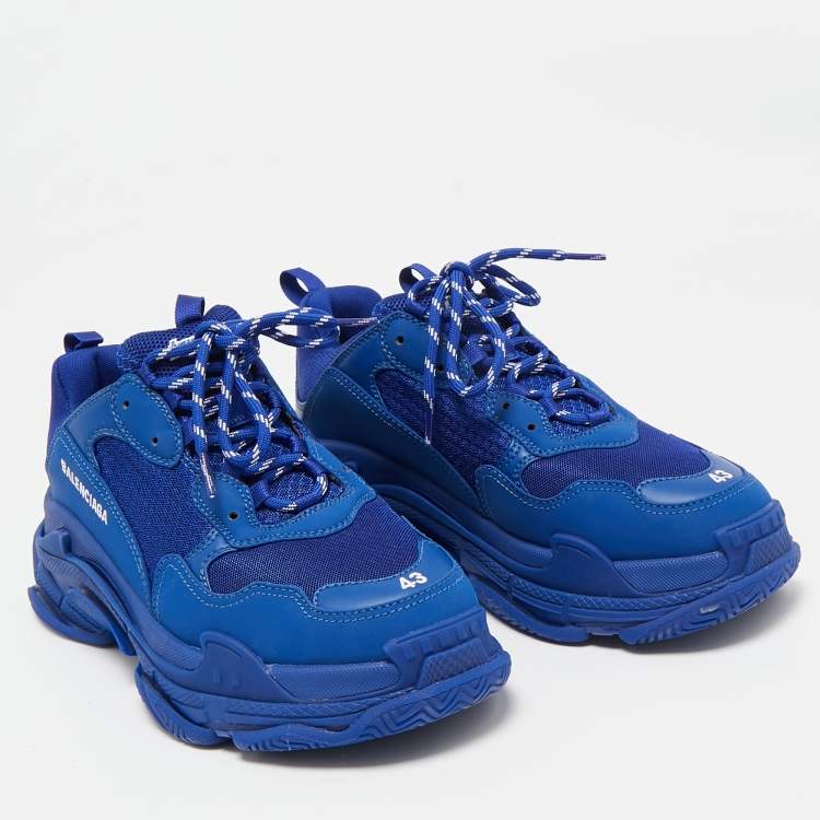 Pre Owned Balenciaga Blue Faux Leather and Mesh Triple S Sneakers Size 43