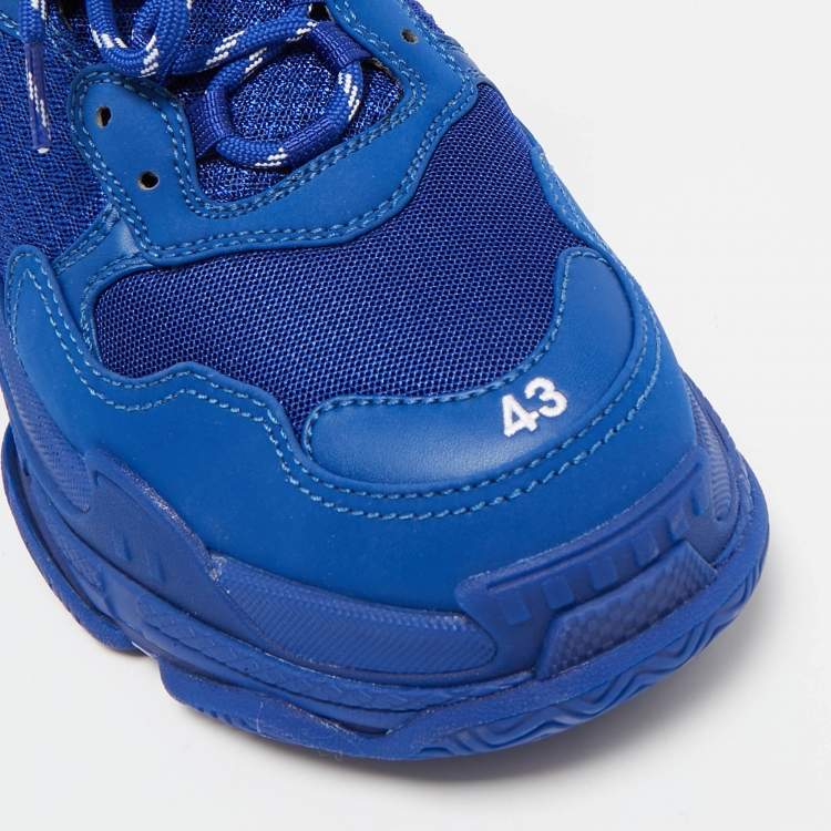 Pre Owned Balenciaga Blue Faux Leather and Mesh Triple S Sneakers Size 43