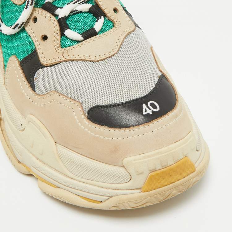 Pre Owned Balenciaga Multicolor Mesh And Leather Triple S Platform Sneakers Size 40