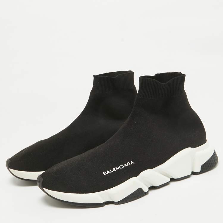 Pre Owned Balenciaga Black Knit Fabric Speed Trainer Sneakers Size 43