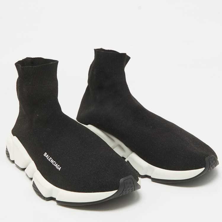 Pre Owned Balenciaga Black Knit Fabric Speed Trainer Sneakers Size 43
