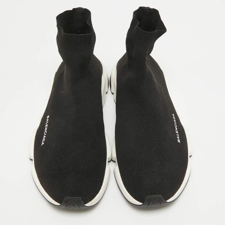 Pre Owned Balenciaga Black Knit Fabric Speed Trainer Sneakers Size 43