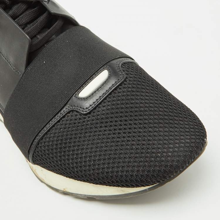 Pre Owned Balenciaga Black Leather and Mesh Race Runner Sneakers Size 45