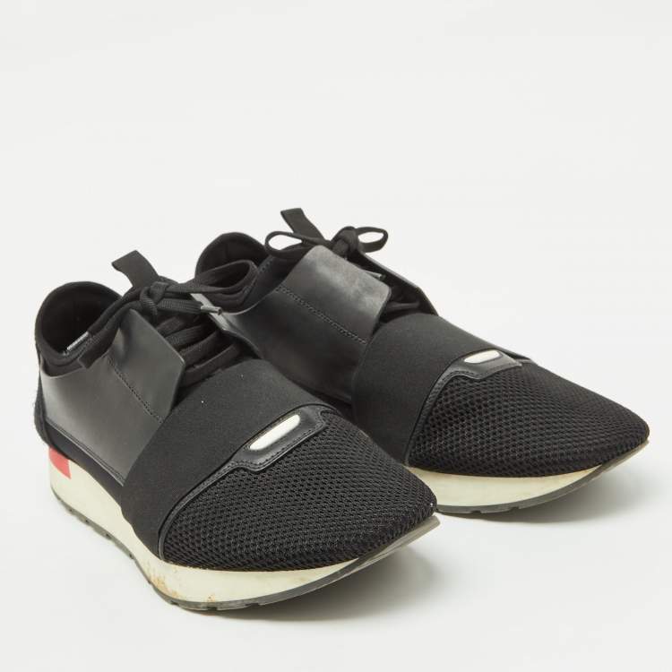 Pre Owned Balenciaga Black Leather and Mesh Race Runner Sneakers Size 45