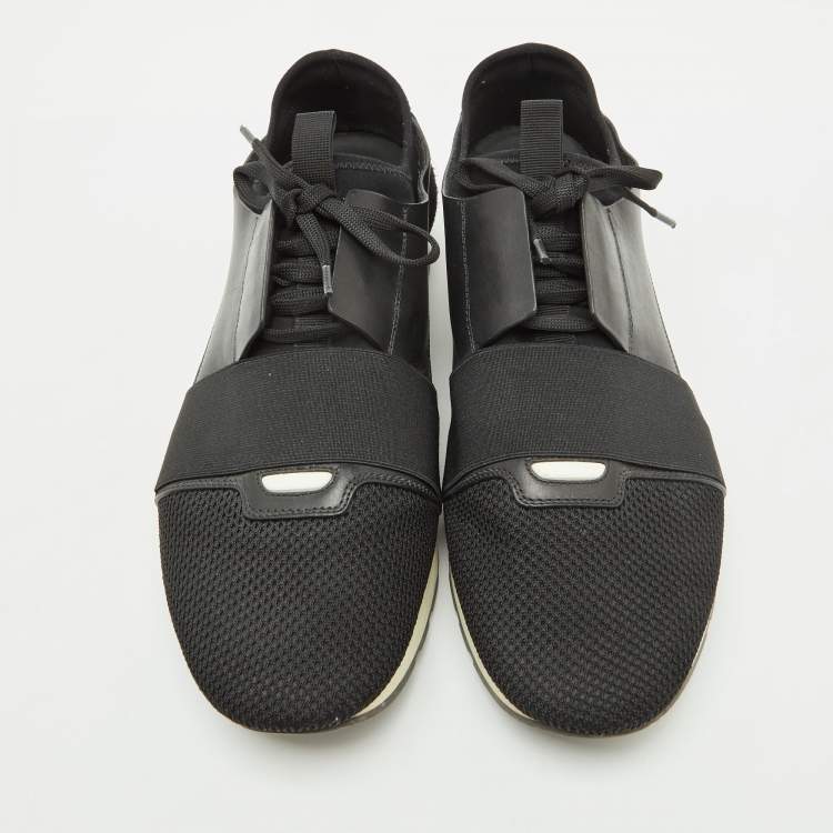 Pre Owned Balenciaga Black Leather and Mesh Race Runner Sneakers Size 45