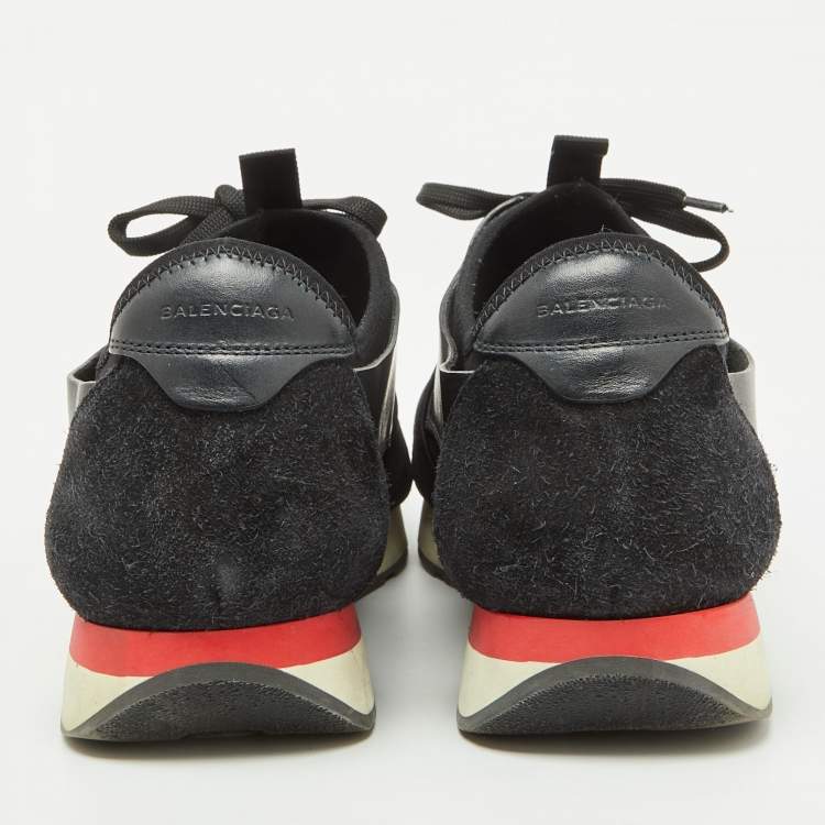 Pre Owned Balenciaga Black Leather and Mesh Race Runner Sneakers Size 45