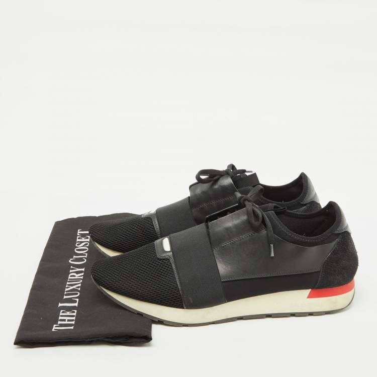 Pre Owned Balenciaga Black Leather and Mesh Race Runner Sneakers Size 45