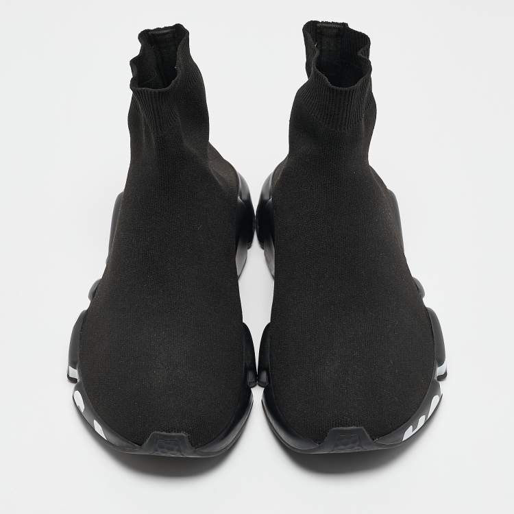 Pre Owned Balenciaga Black Knit Fabric Graffiti Speed Trainer Sneakers Size 42