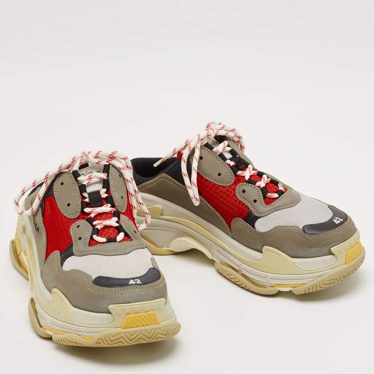 Pre Owned Balenciaga Multicolor Faux Leather and Mesh Triple S Sneaker Mules Size 42